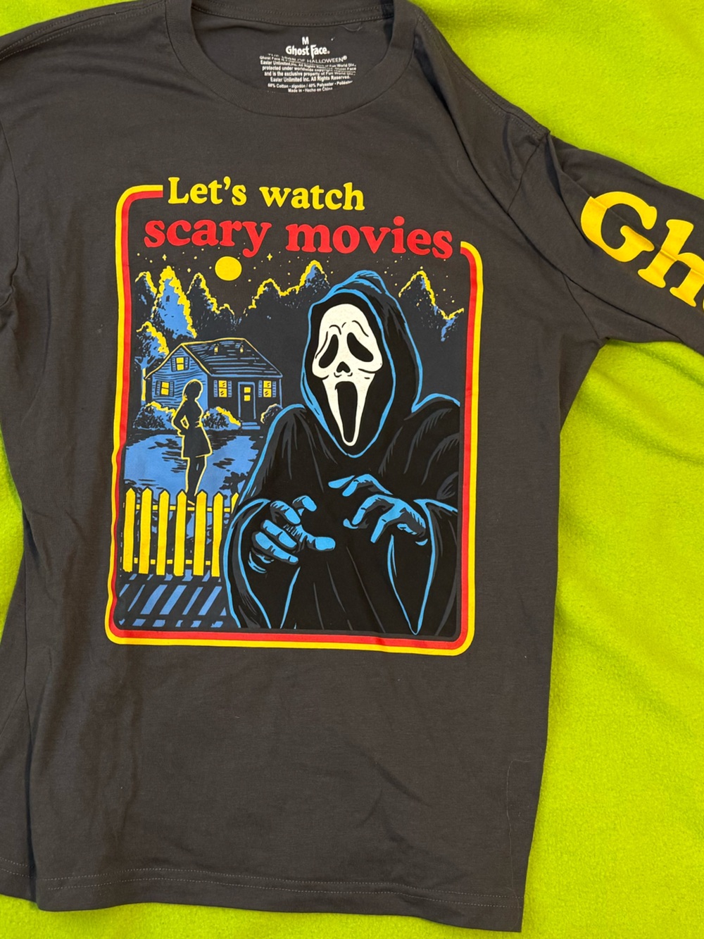 Ghost Face Men's 'Let's Watch Scary Movies' Black Long Sleeve Tee